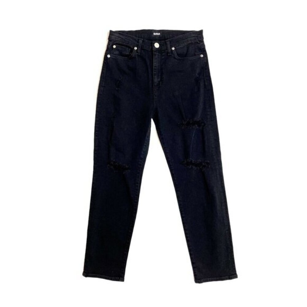 Hudson Jeans Zoeey High Rise Straight Crop Denim Black Distressed SZ 27 NWT